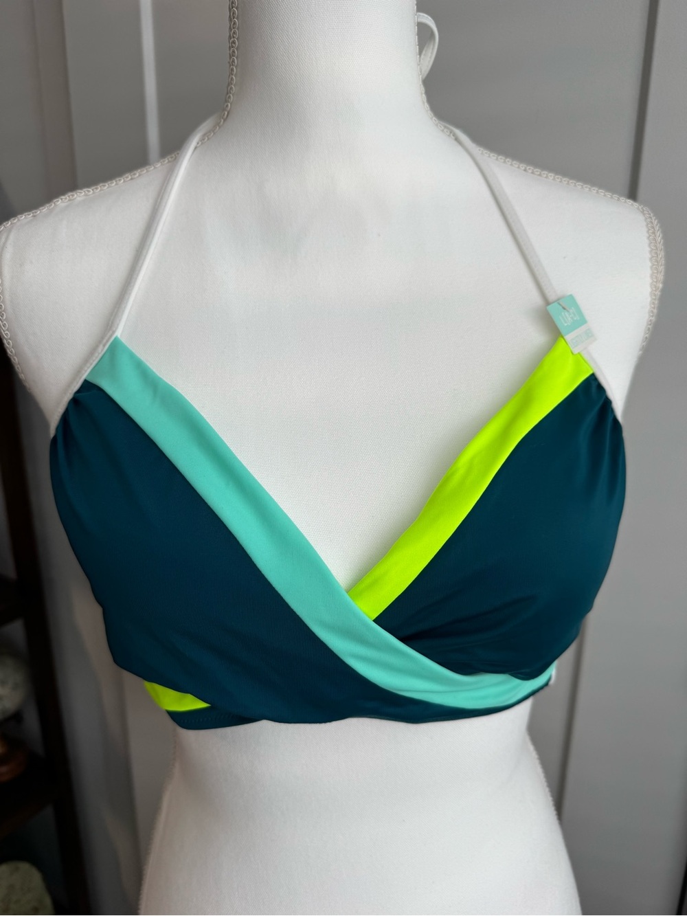 PINK Victoria's Secret Teal, Aqua & Neon Yellow Wrap Bikini Top